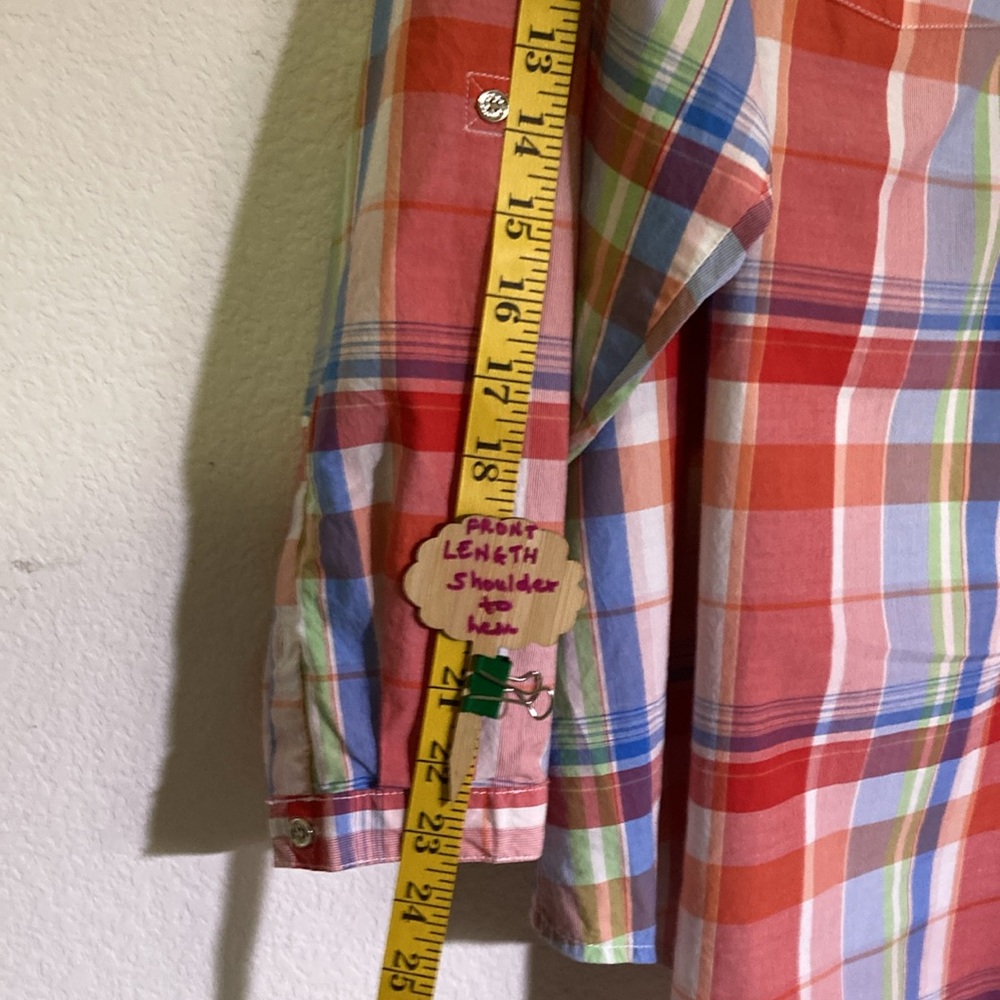 Tommy Hilfiger Size 1X colorful Plaid Long sleeves V neck shirt Made in India - Picture 3 of 12
